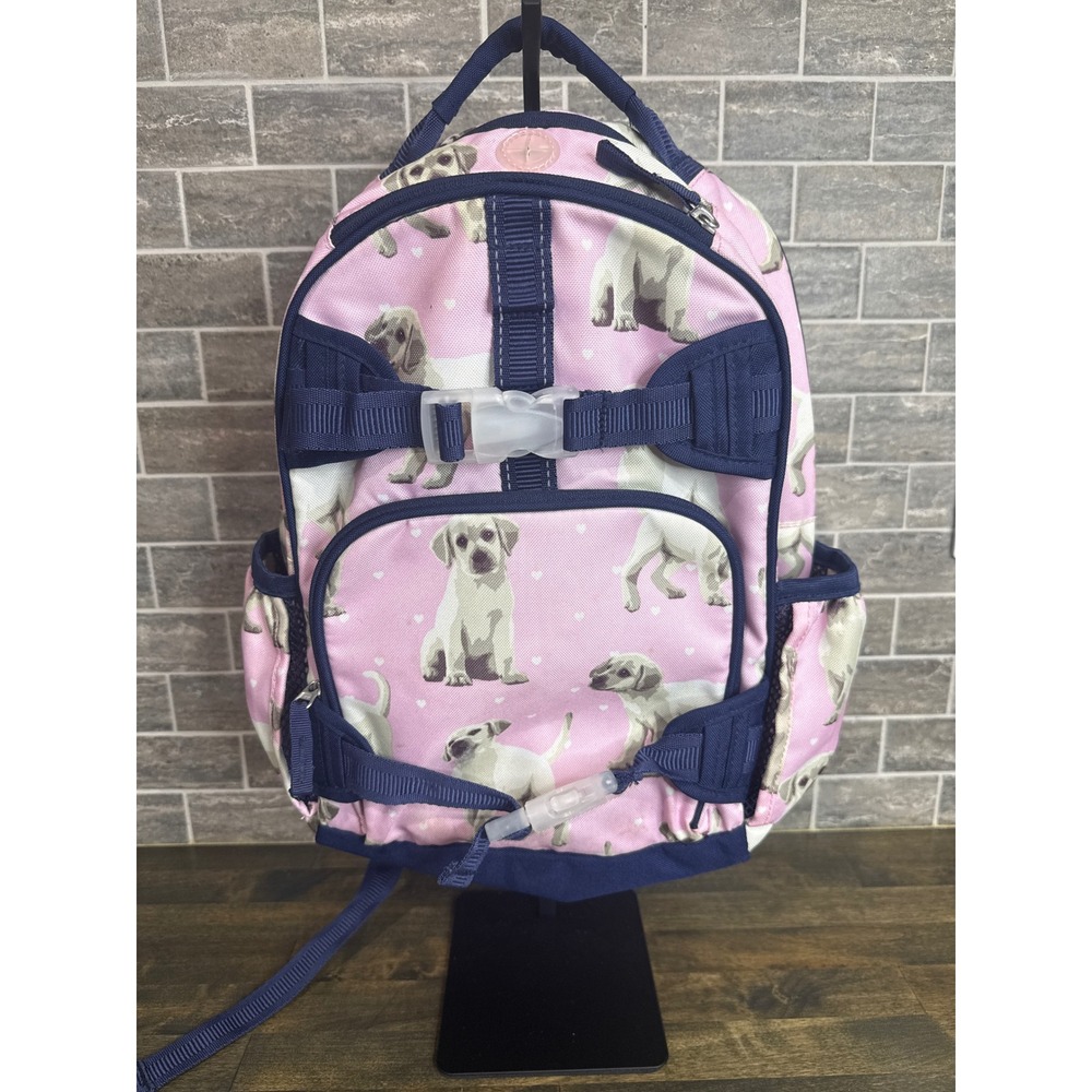 Pottery Barn Kids Pink Yellow Lab Puppy Dog Hearts Backpack School Bag Navy Trim